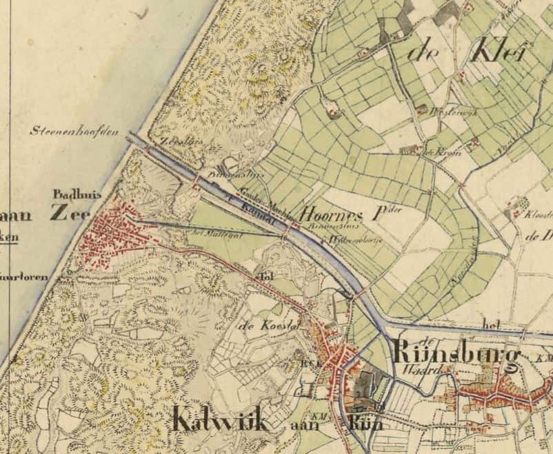 1850, oude loop van de Rijn door de Hoornes